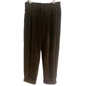 Vintage Claiborne Men's Brown Pleated Corduroy Pants Size 34x29 Cuffed Preppy